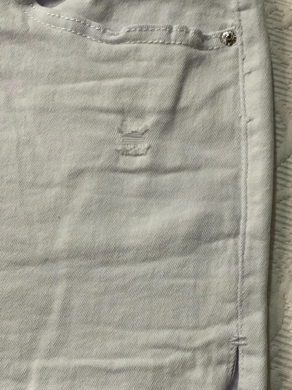 White Denim Shorts with Raw Hem Distressed Stretch